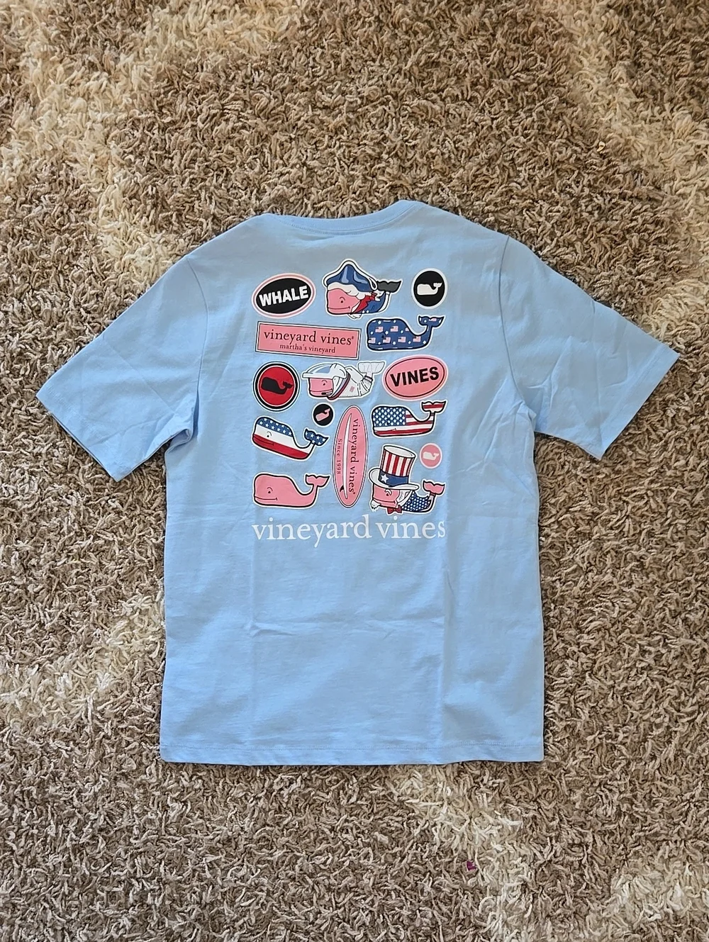 NWT Vineyard Vines Kids Light Blue Whale Sticker Graphic Tee